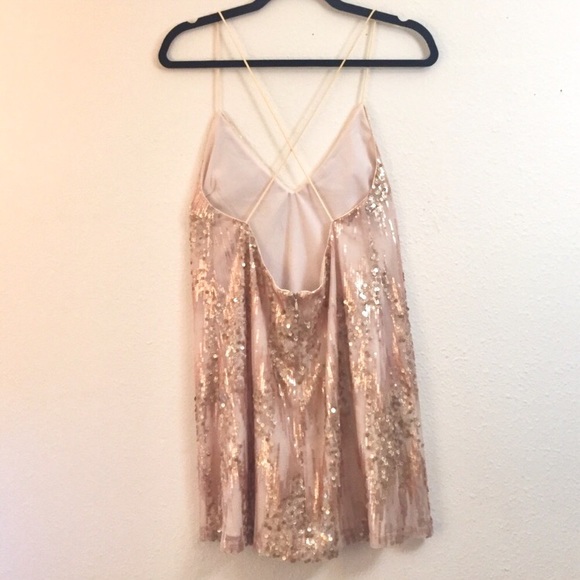 Tobi Dresses & Skirts - Champagne & Pink Open Back Sequin Party Dress
